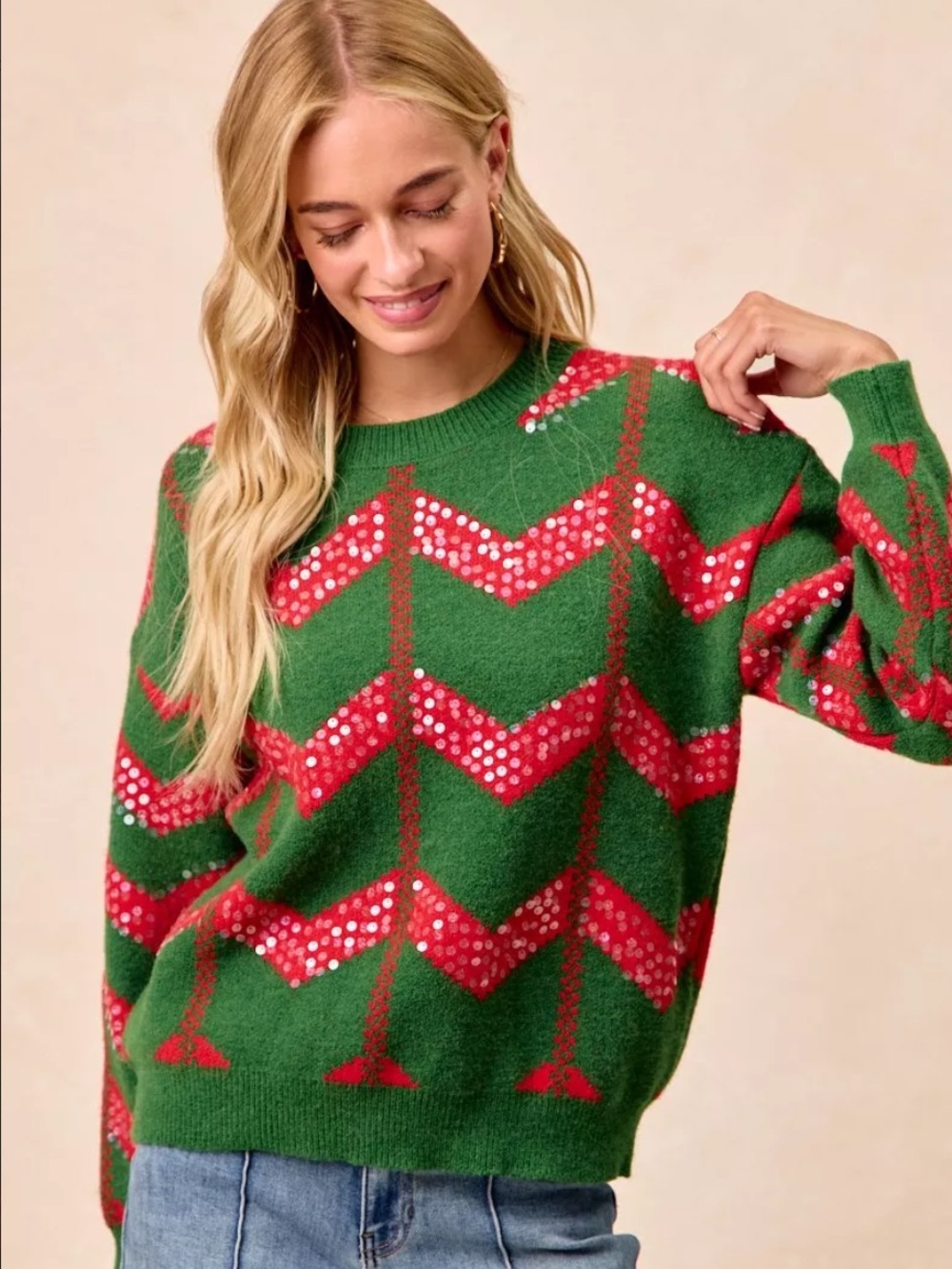 (A22) NWT BiBi Chevron Sequins Detail Sweater